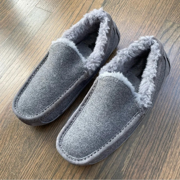 UGG Men\'s Ascot Wool Grey Moccasins Slipper Shoes 3233